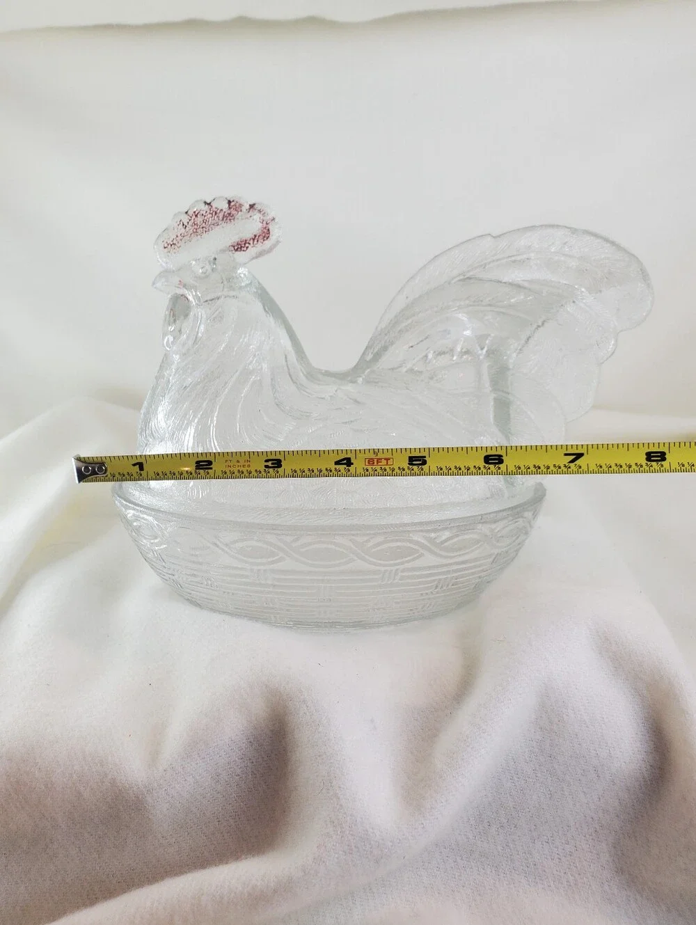 Westmoreland 1950s Glass Rooster on Nest Dish.